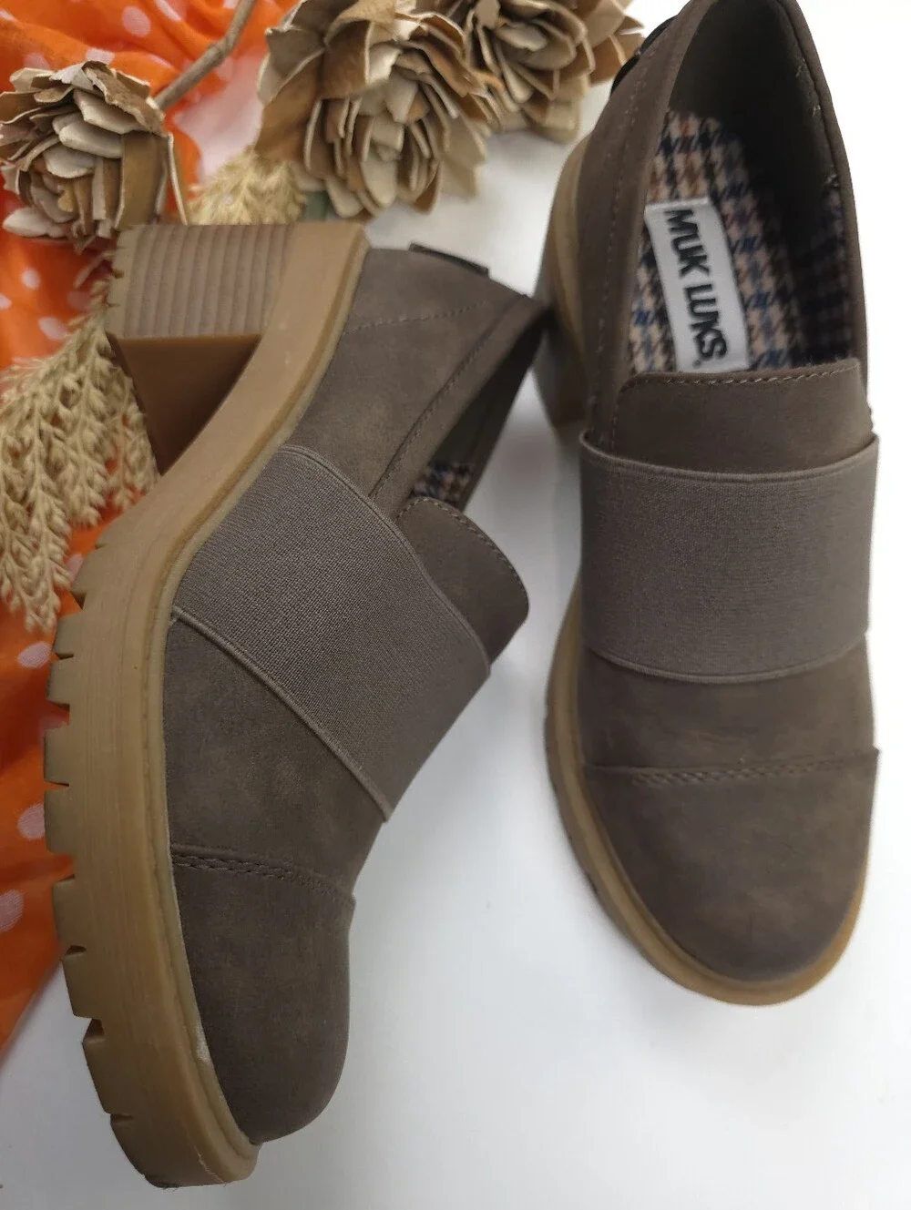 MUK LUKS Men's Brown Elastic Slip-On Chunky Heel Shoes 7½